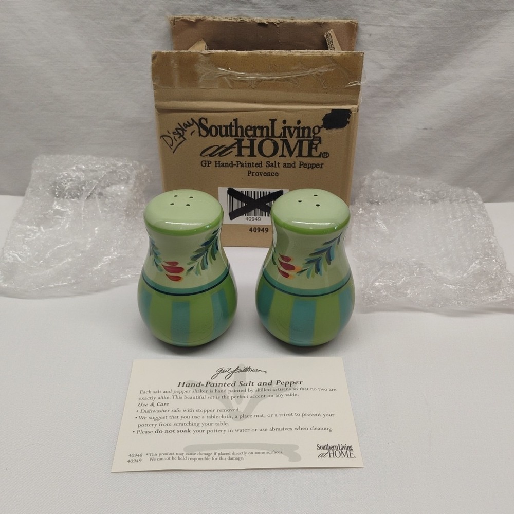 Southern Living At Home GAIL PITTMAN Hand-Painted Salt & Pepper Set PROVENCE NIB